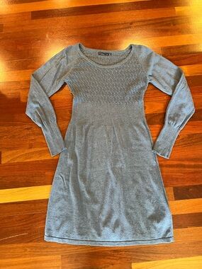 Prana Blue Organic Cotton Knit Long Sleeve Dress Medium